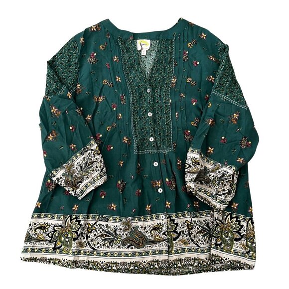 Fig and Flower Womens Floral Print Peasant Blouse Shirt Top Size Large - Picture 1 of 6